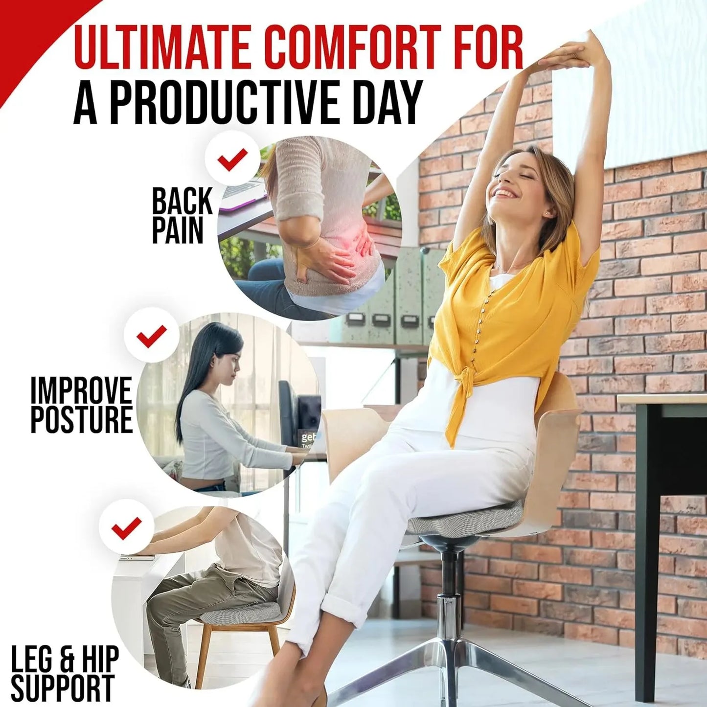 Ergonomic Memory Foam Seat Cushion for Tailbone & Back Pain Relief