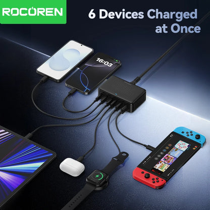 100W GaN 6-Port Desktop Fast Charger - Universal Multi-Device Charging Station