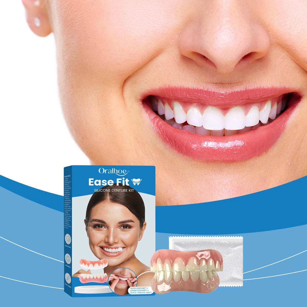 Comfortable Silicone Denture Set for Natural Looking Smile and Improved Chewing
