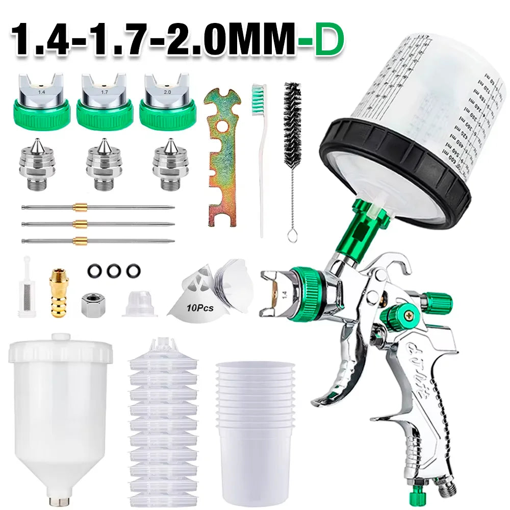 Professional HVLP Gravity Feed Spray Paint Gun Kit - 1.4/1.7/2.0mm Nozzles - 20