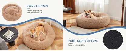 Calming Plush Dog Bed - Ultra-Soft Anti-Slip Washable Pet Bed for Dogs