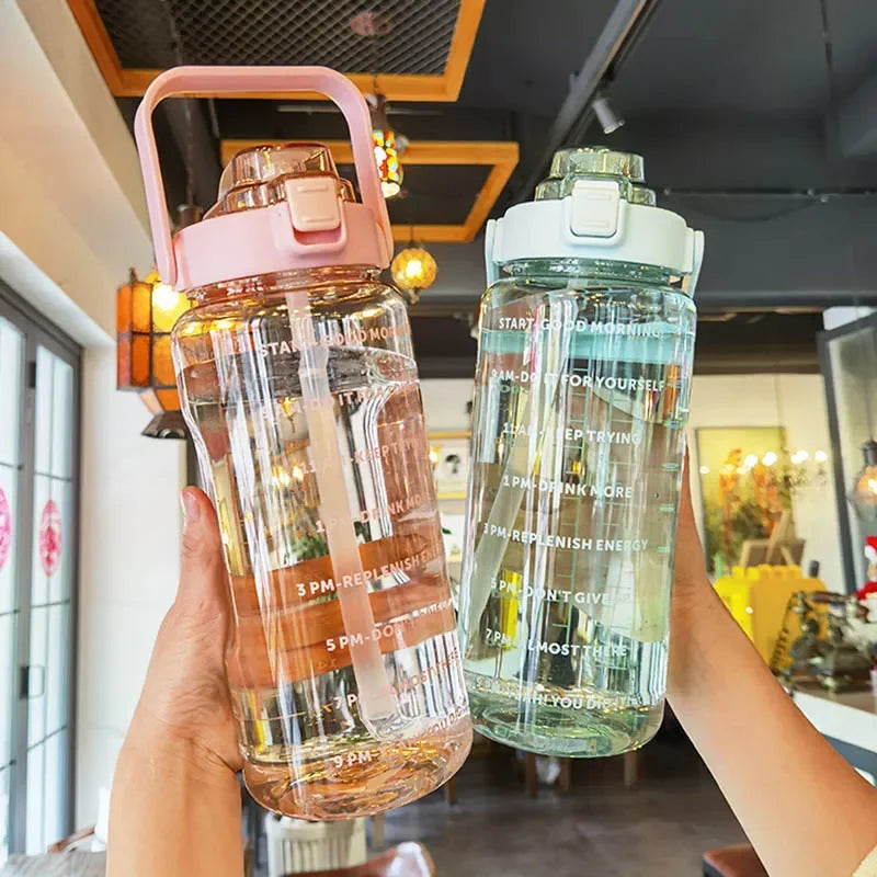2L Large Motivational Water Bottle with Straw & Time Markers for Fitness - 3