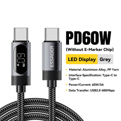 100W PD Fast Charging USB-C Cable with Digital Power Display