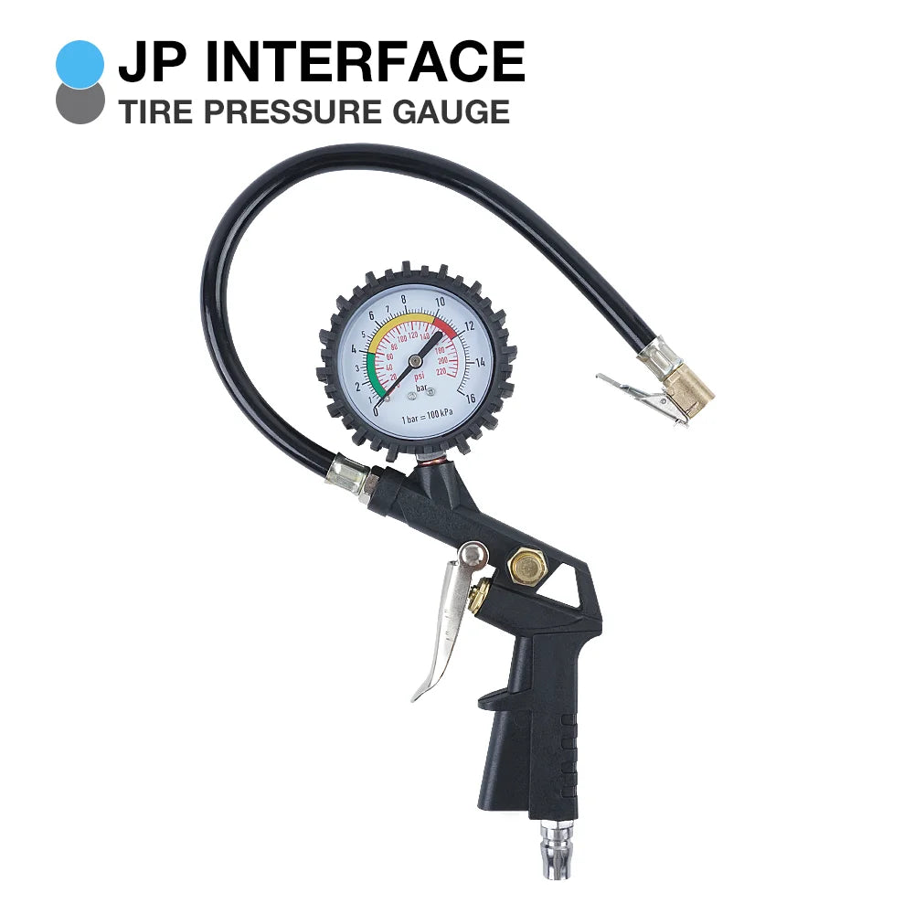 220 PSI Tire Pressure Gauge & Inflator Gun for Air Compressor - EU/JP Interface - 11