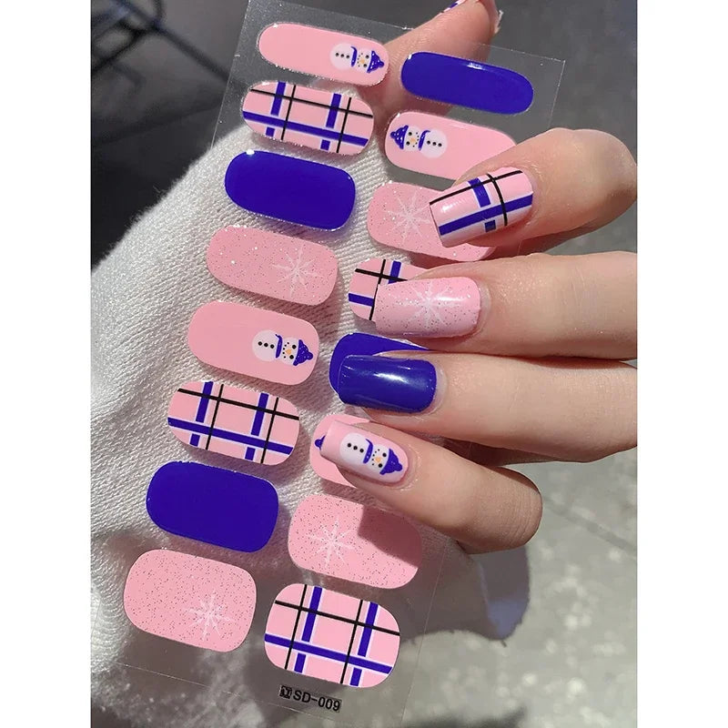 Christmas Snowflake Semi-Cured Gel Nail Wraps - Long-Lasting Holiday Nail Art Decals - 25