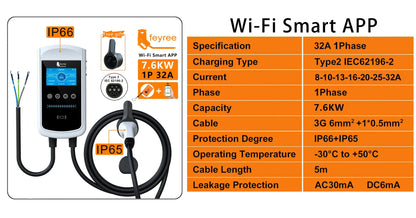 Smart EV Charging Station: Type 2 Wallbox with WiFi, App & LED Display