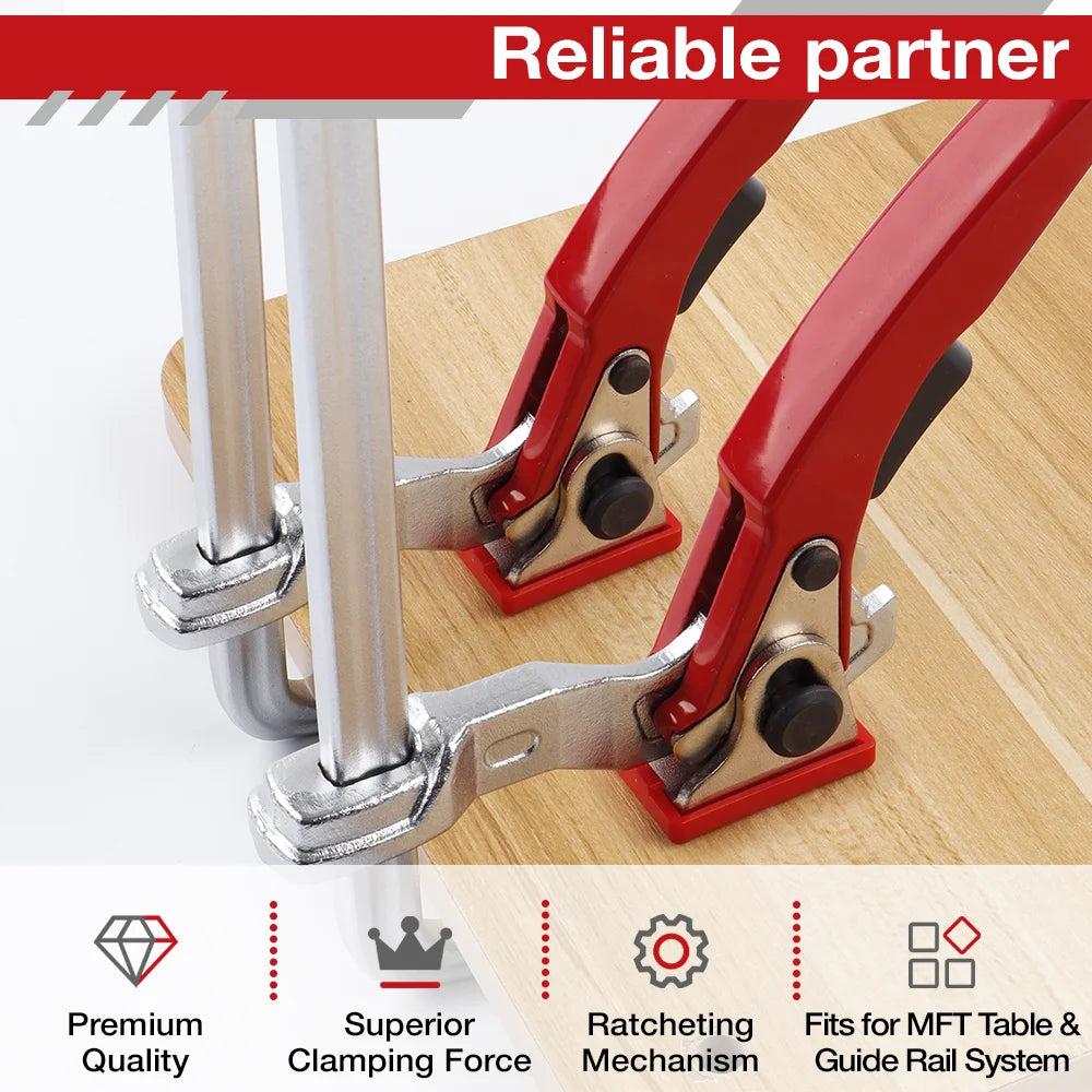 Quick Release Ratchet Guide Rail Clamp for MFT Tables and Track Saws - 5
