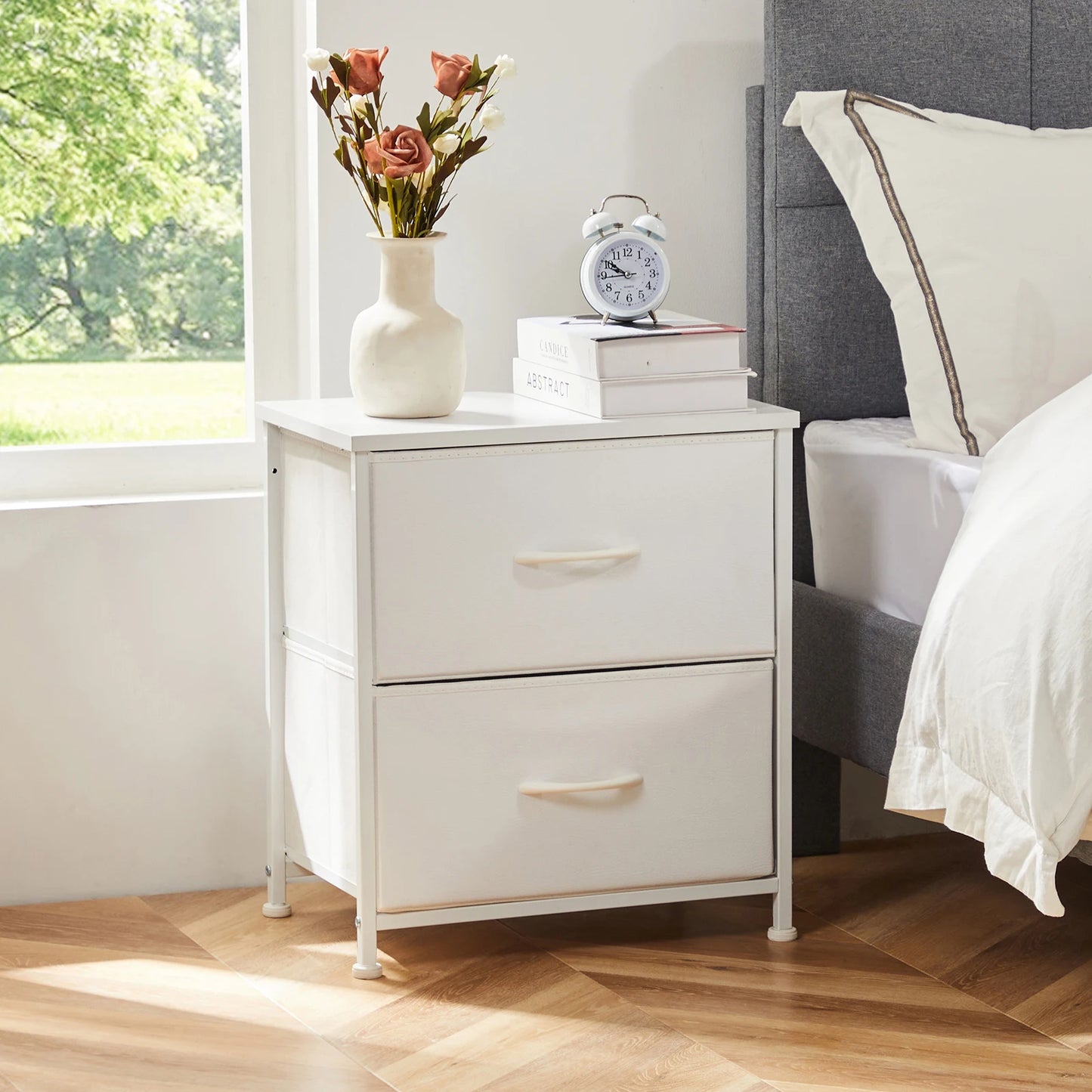 Modern 2-Drawer Nightstand with Fabric Storage Drawers – Bedroom Side Table