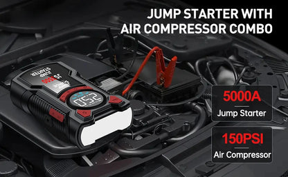 4-in-1 Portable Car Jump Starter with Tire Inflator & Power Bank