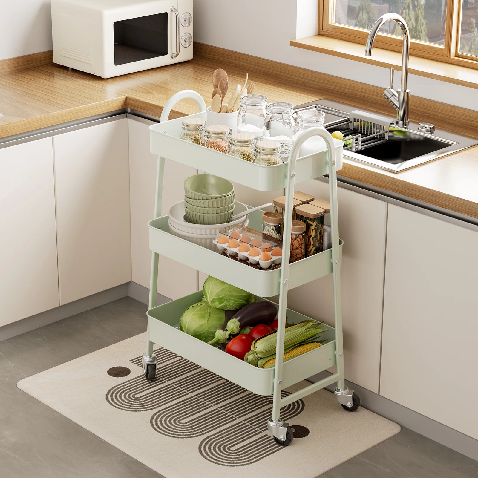 3-Tier Rolling Storage Utility Cart with Lockable Wheels for Home - 13