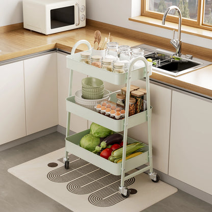 3-Tier Rolling Storage Utility Cart with Lockable Wheels for Home