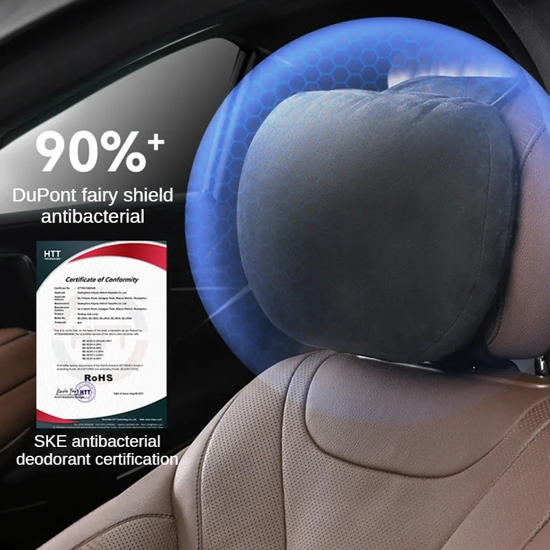 Memory Foam Car Neck Pillow - Suede Headrest Support Cushion - 2