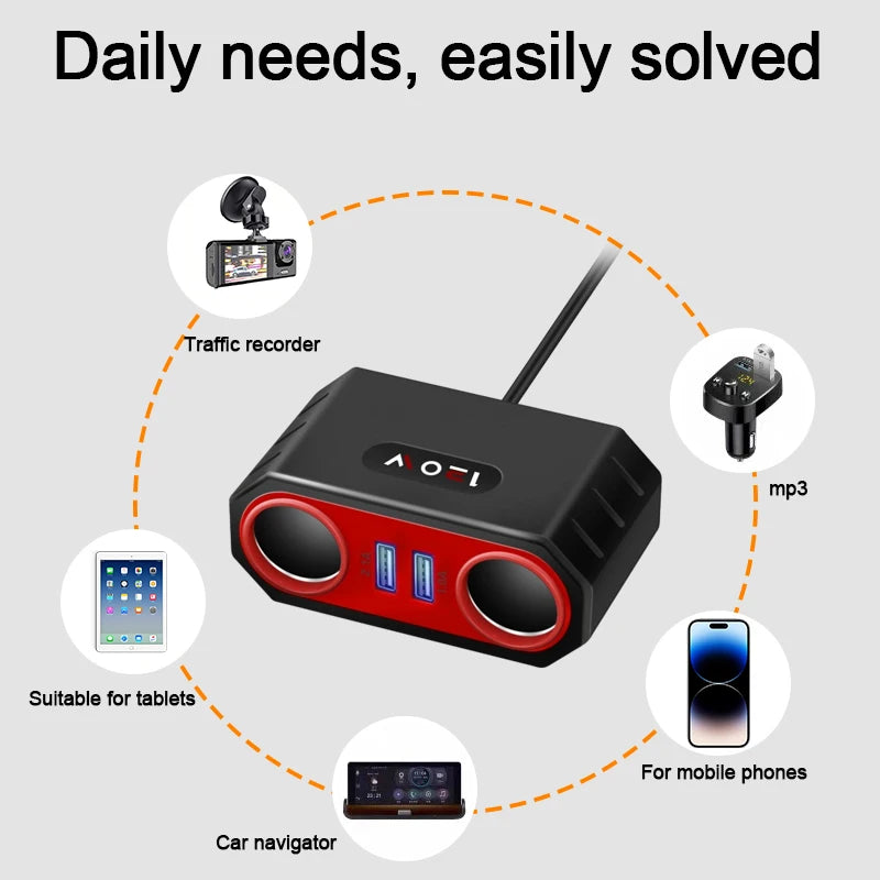 120W 4-in-1 Car Charger Adapter - Fast Multi-Port USB Power Splitter - 6
