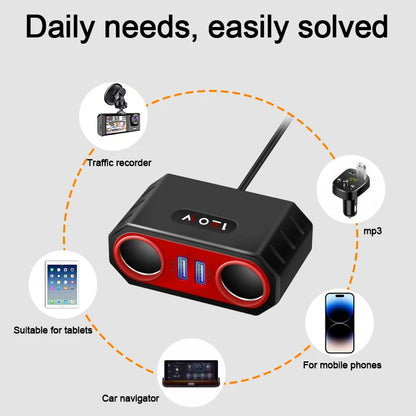 120W 4-in-1 Car Charger Adapter - Fast Multi-Port USB Power Splitter