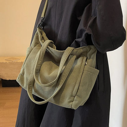 Striped Corduroy Tote