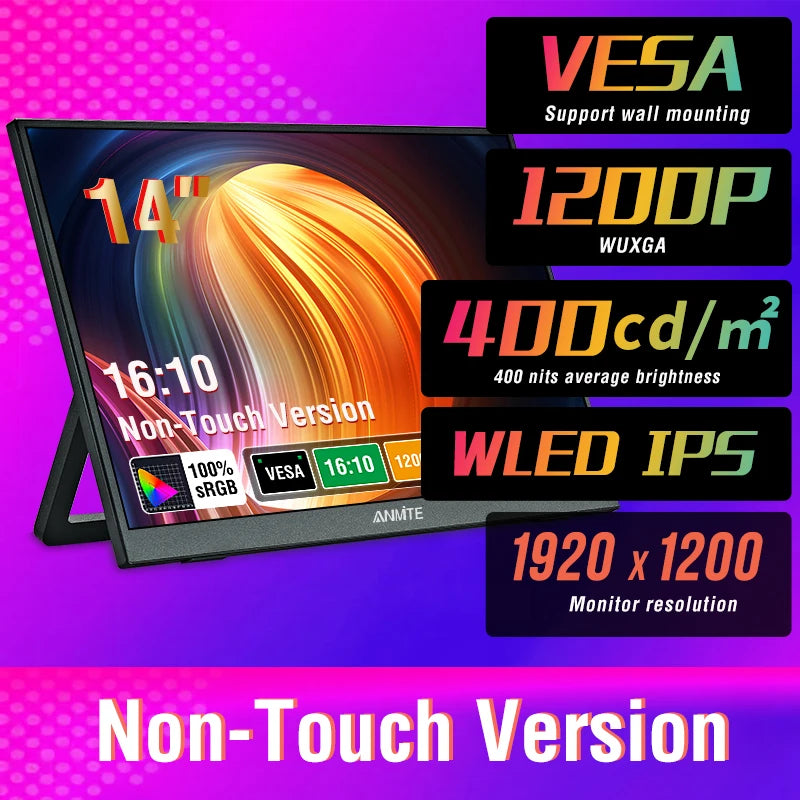 14" Portable IPS Monitor 1920x1200 FHD Gaming Display with Built-in Stand - 1
