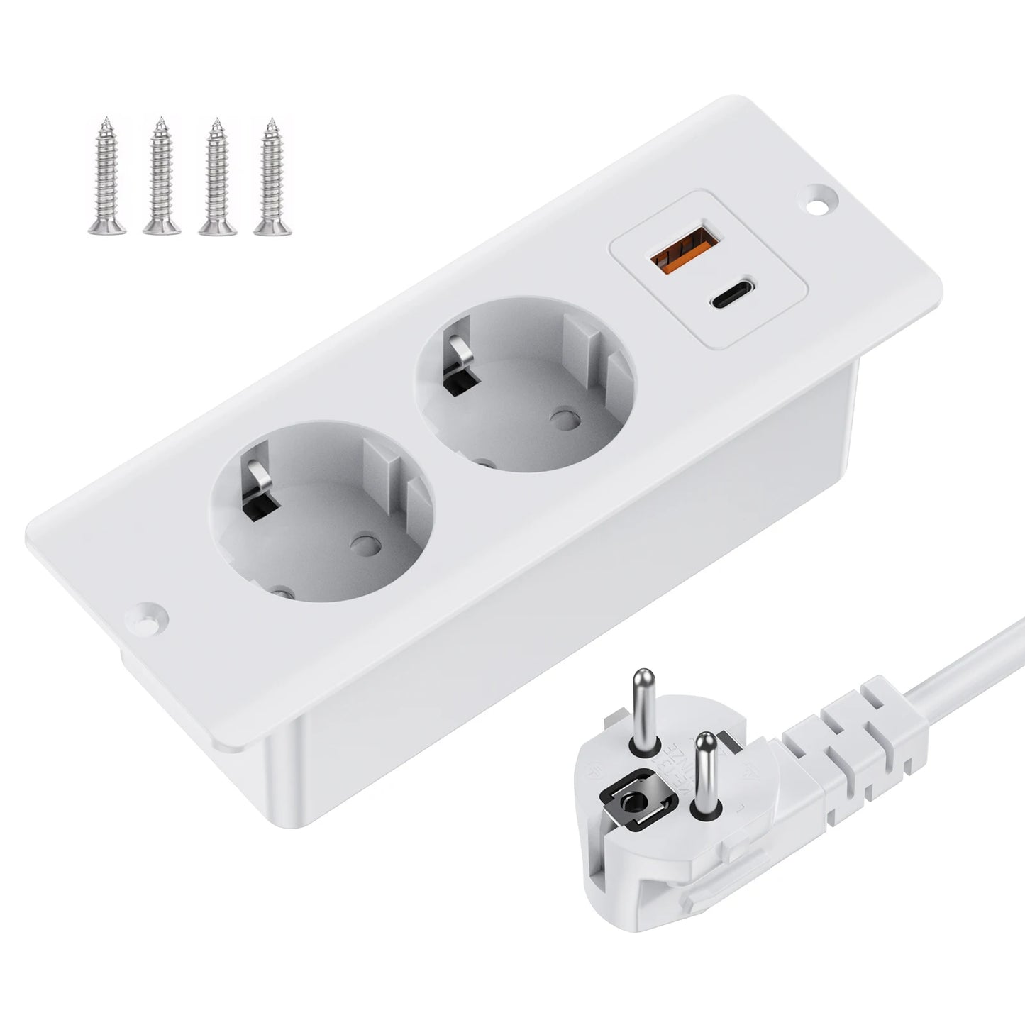 German Standard Dual Socket with PD 20W USB-C & 2.4A USB Fast Charging