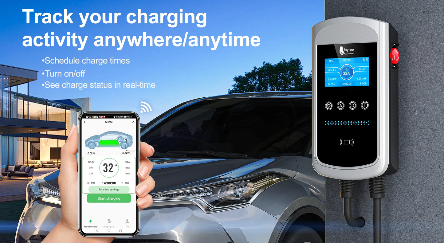 Smart EV Home Charging Station - 7kW-12kW WiFi App Control Wallbox