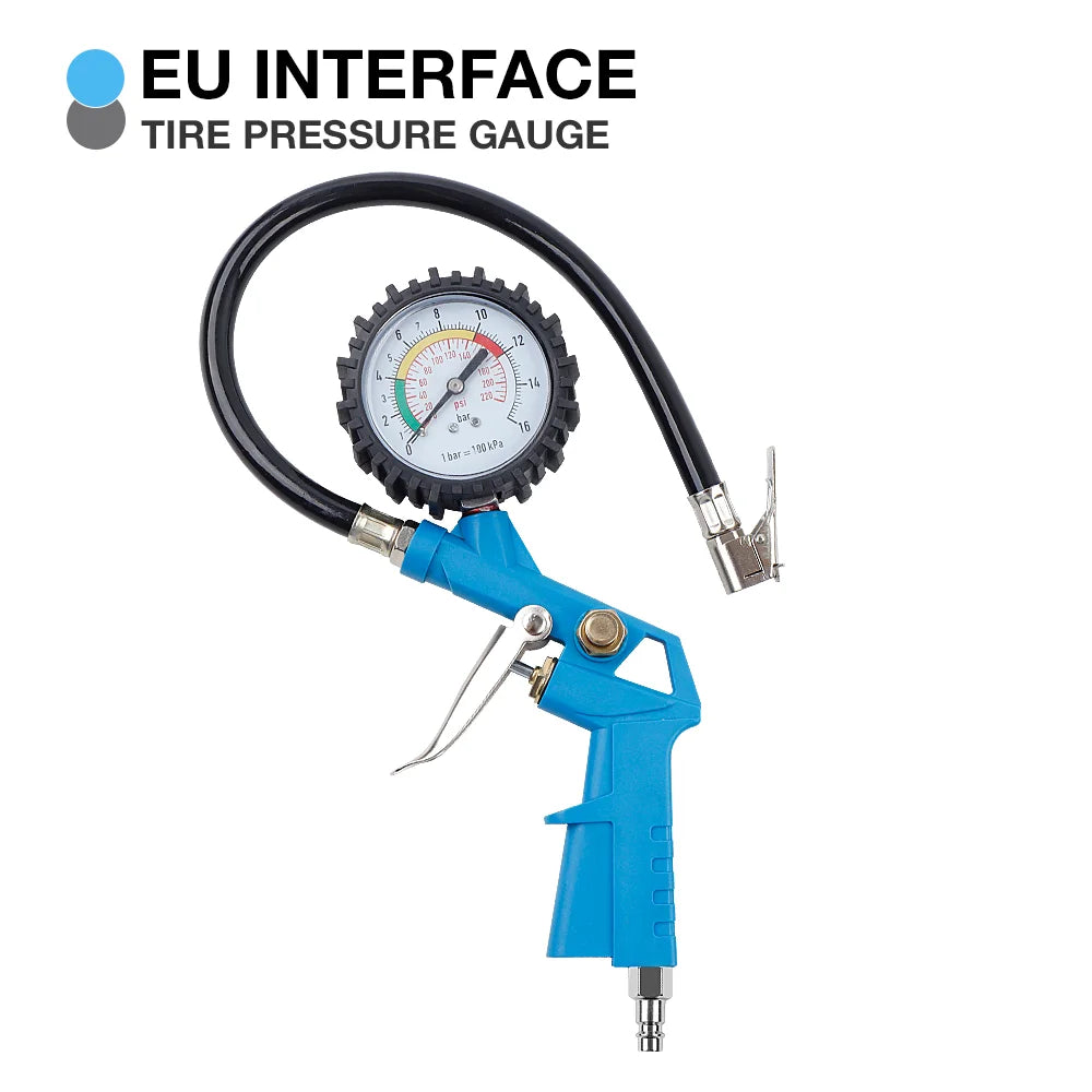 220 PSI Tire Pressure Gauge & Inflator Gun for Air Compressor - EU/JP Interface - 13