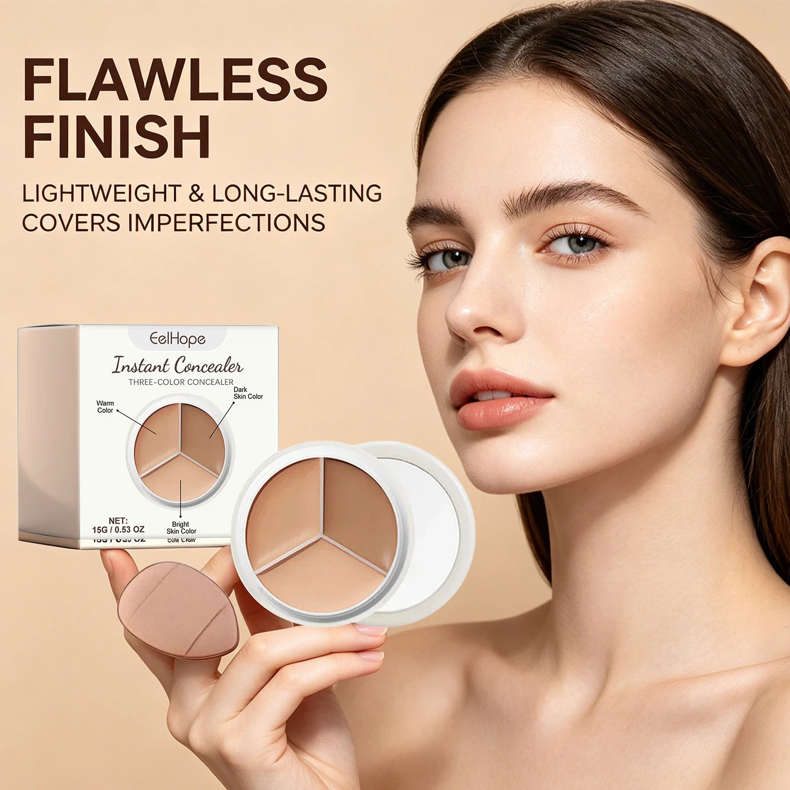 3-Color Cream Concealer Palette for Flawless Coverage & Contouring - 4