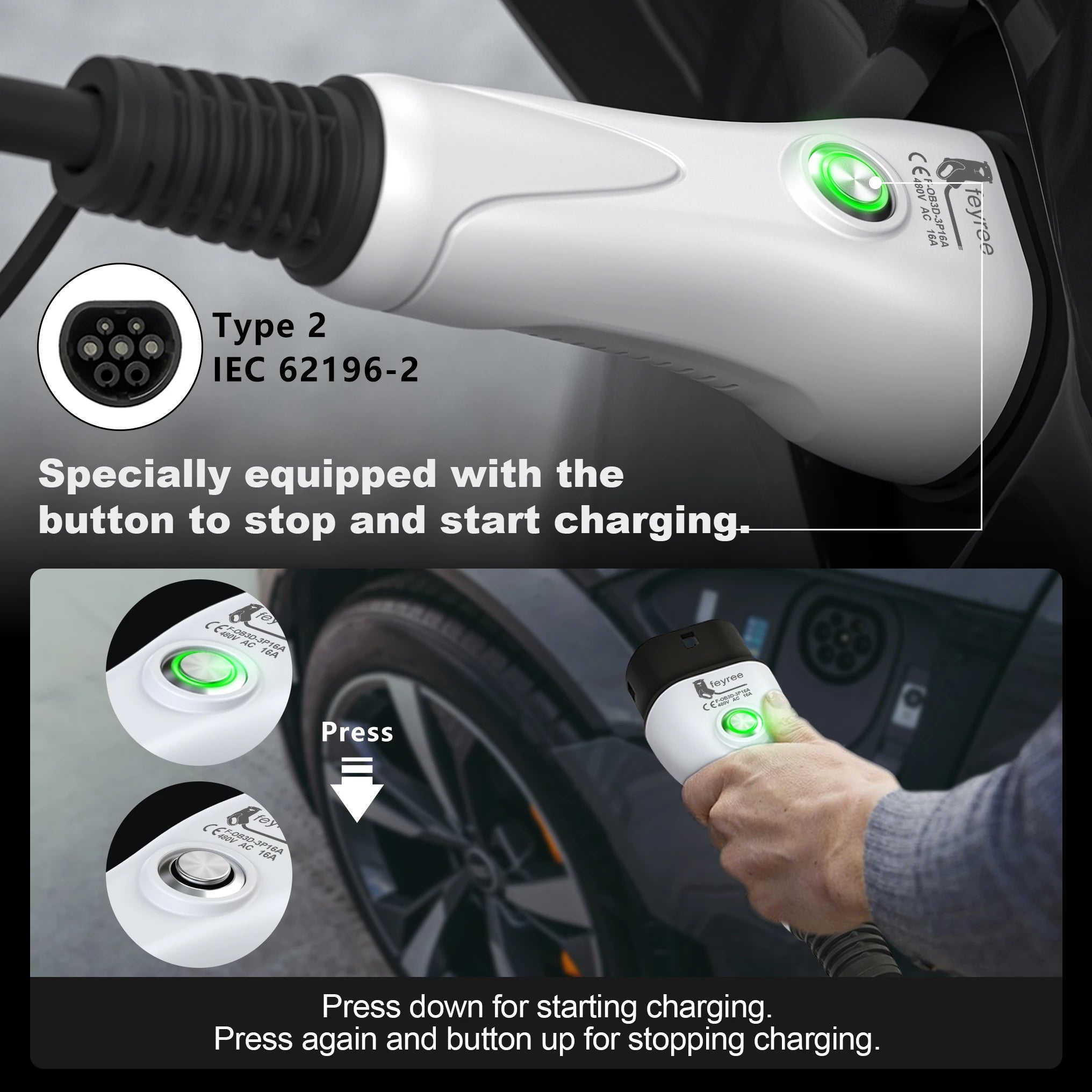 11KW Type 2 Portable EV Charger - 3 Phase Smart WiFi Charging Station - 2