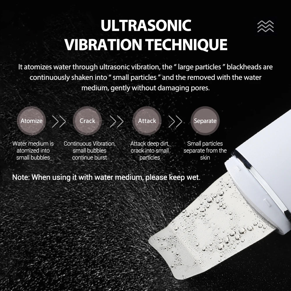 Ultrasonic Facial Skin Scrubber - Deep Pore Cleansing & Lifting Spatula Device