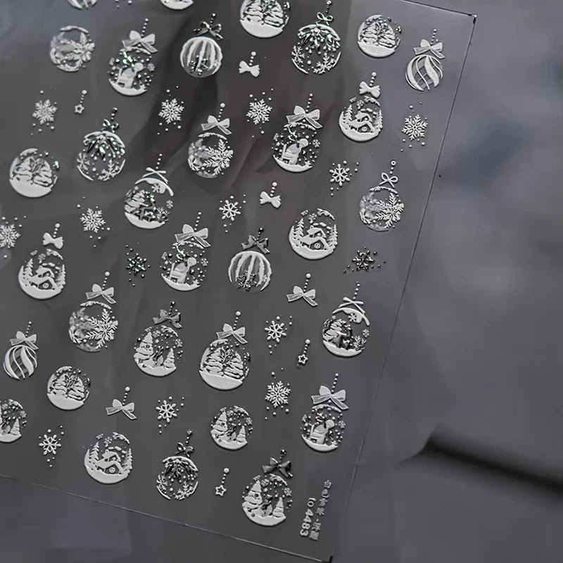 3D Christmas Nail Art Stickers - Festive Snowman & Snowflake Manicure Decals - 42