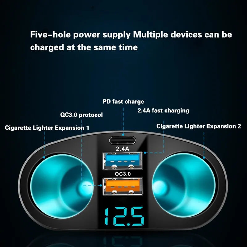 Dual-Port Fast Car Charger Adapter with Real-Time Digital Display - 2