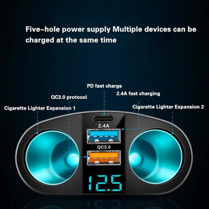 Dual-Port Fast Car Charger Adapter with Real-Time Digital Display