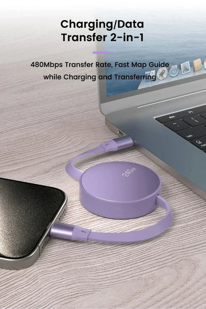 240W Retractable USB-C to USB-C Fast Charging & Data Cable