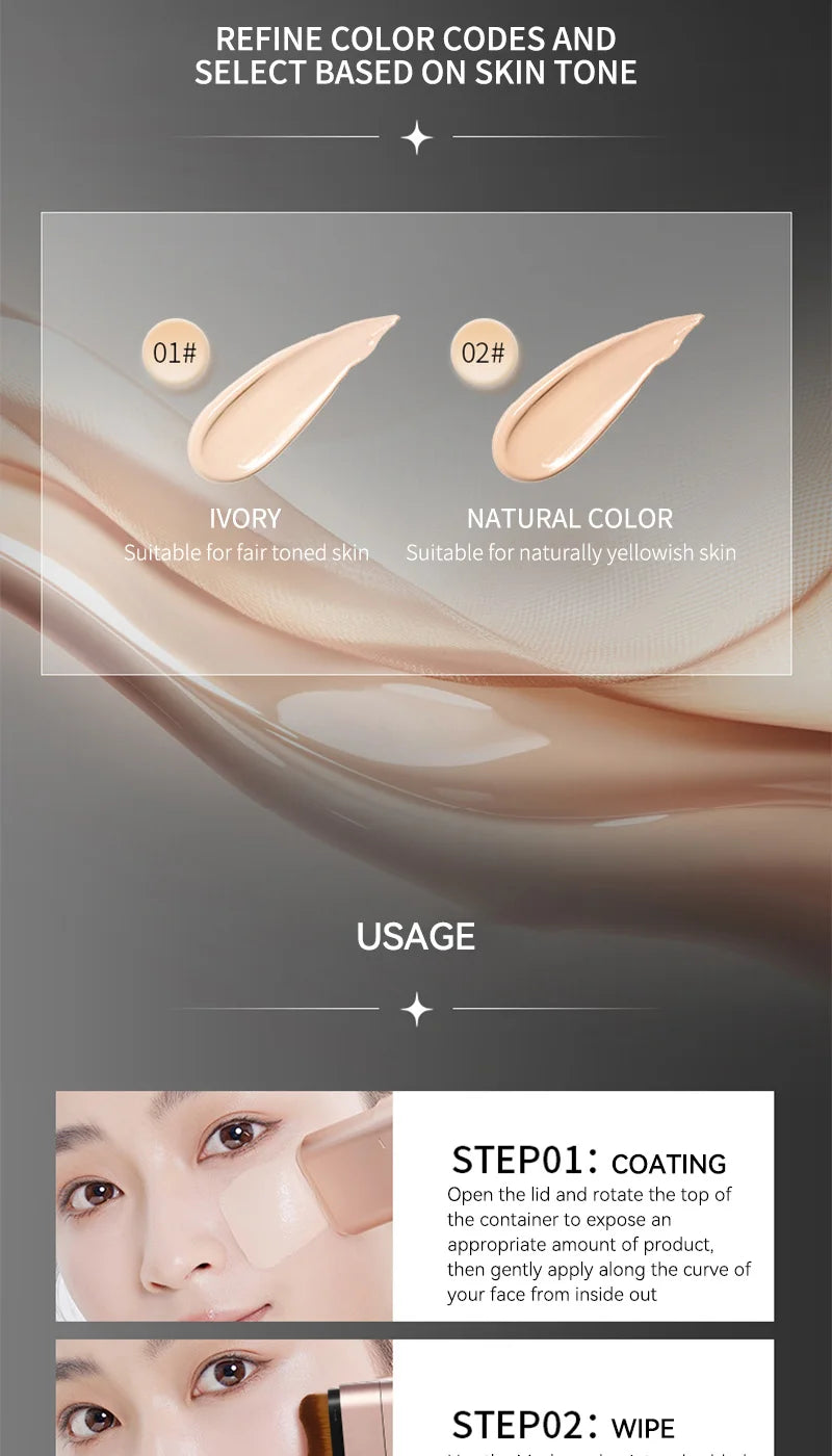 Double-Ended Hydrating Foundation Stick with Built-in Brush - Long-Lasting - 15