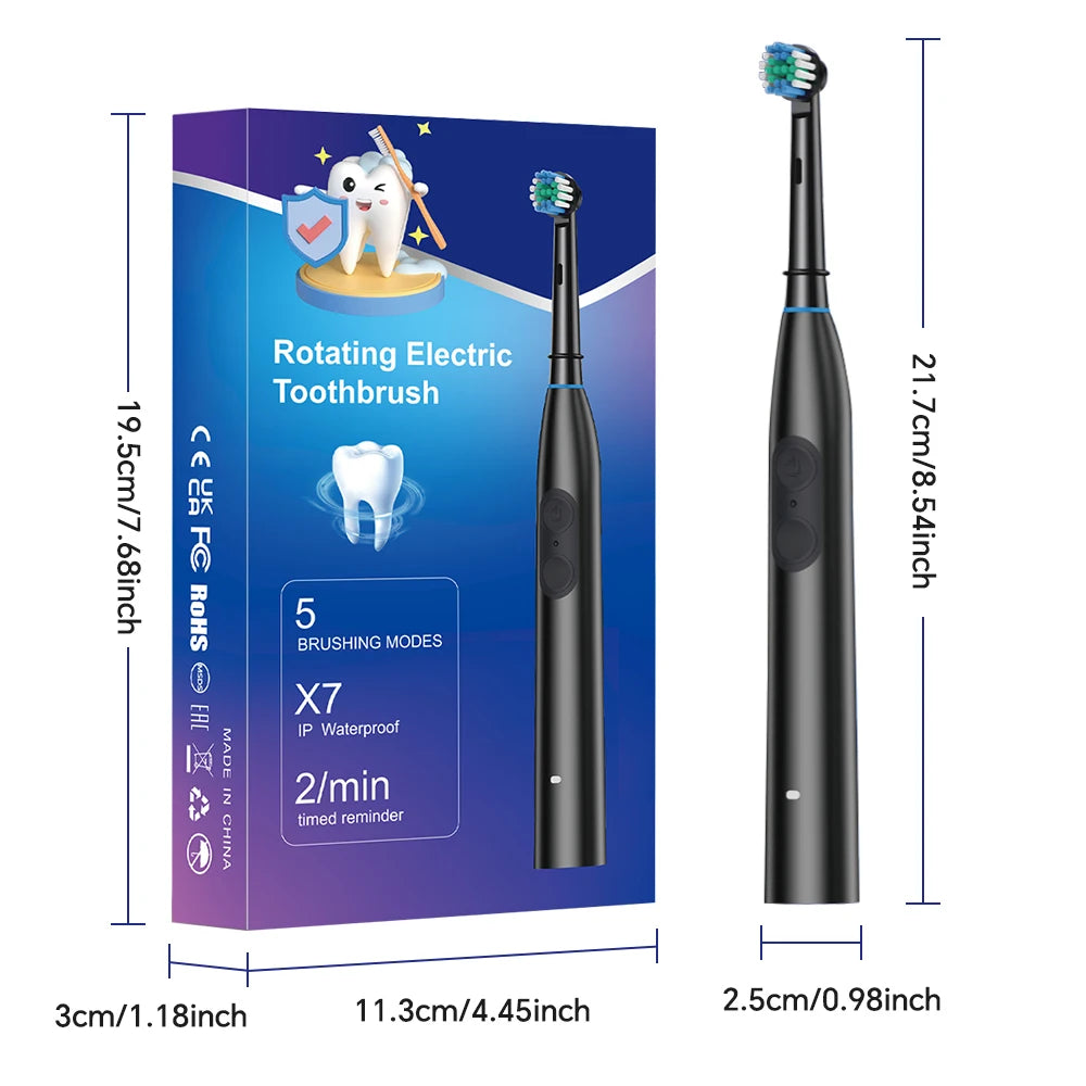 Dual-Button Electric Rotating Toothbrush with 5 Cleaning Modes and Smart Timer