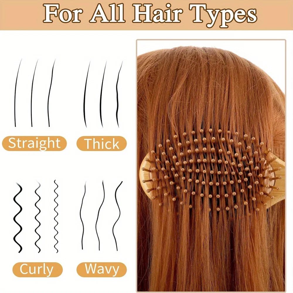 Natural Bamboo Paddle Hair Brush - Anti-Static Scalp Massage & Detangling - 10