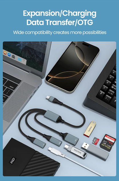 USB C Hub Splitter Adapter - 60W PD Fast Charging & Data Transfer Cable