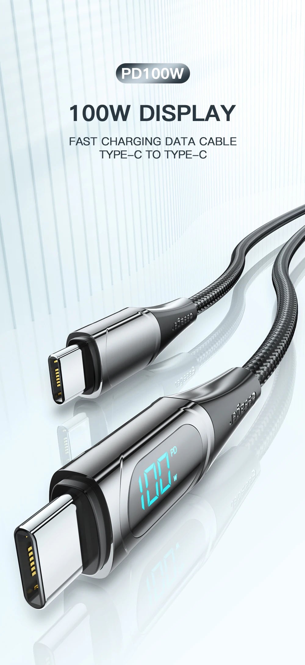 Essager 100W USB-C to USB-C Fast Charging Cable with LED Display
