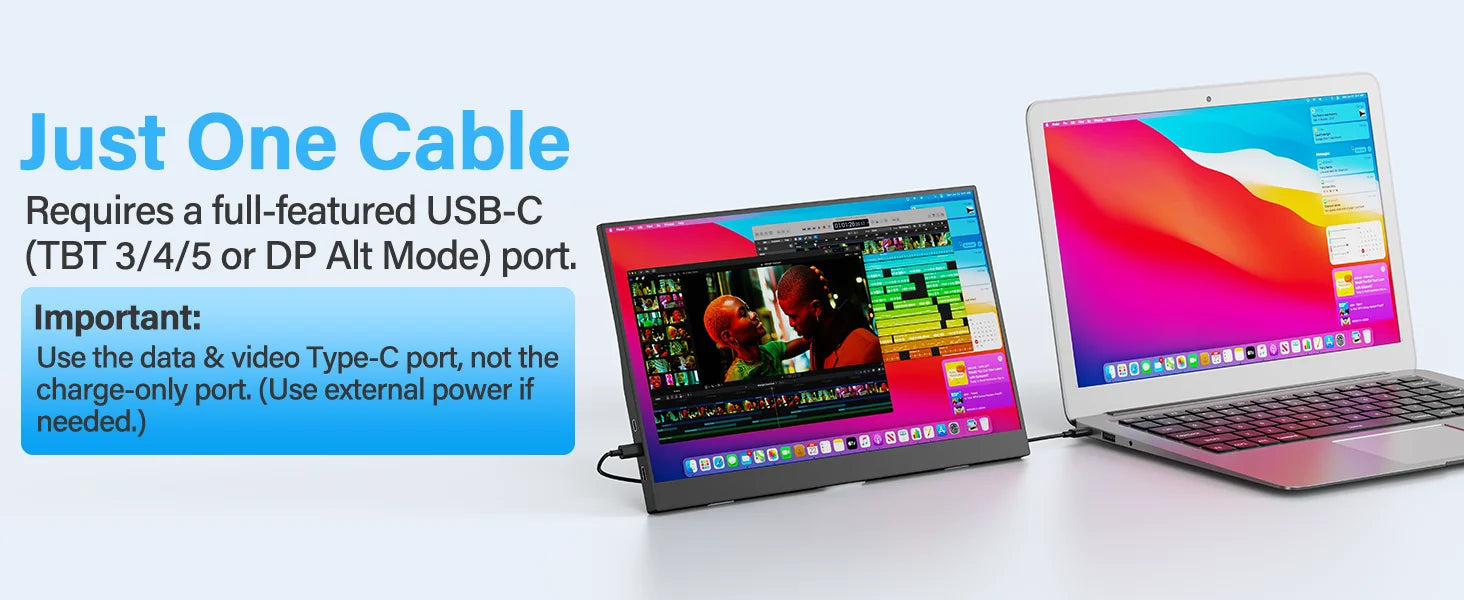 15.6" Portable FHD 1080P Monitor - Slim IPS USB-C & HDMI Travel Display - 8