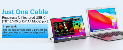 15.6" Portable FHD 1080P Monitor - Slim IPS USB-C & HDMI Travel Display