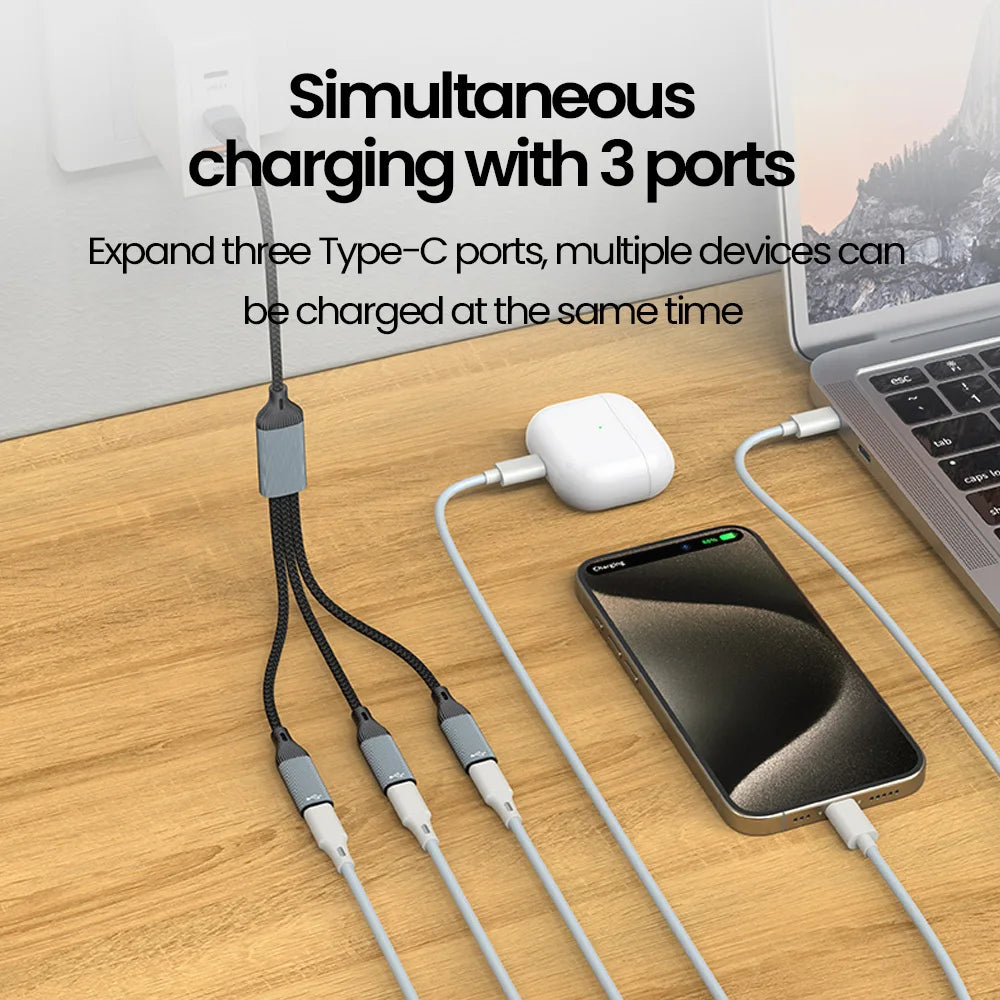 USB-C to 3-Port USB 3.0 Hub Adapter - High-Speed Data & OTG Splitter