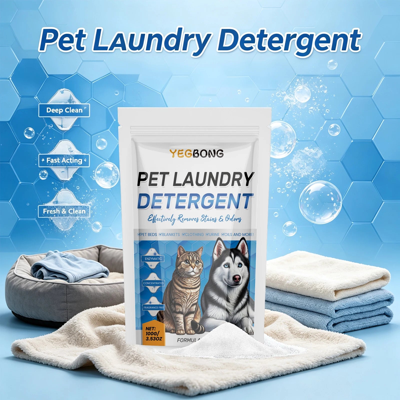 Pet Laundry Stain & Odor Remover Enzyme Detergent Powder for Bedding and Clothing - 5