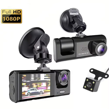 3-Lens 1080P Dash Cam with IR Night Vision, Loop Recording & G-Sensor