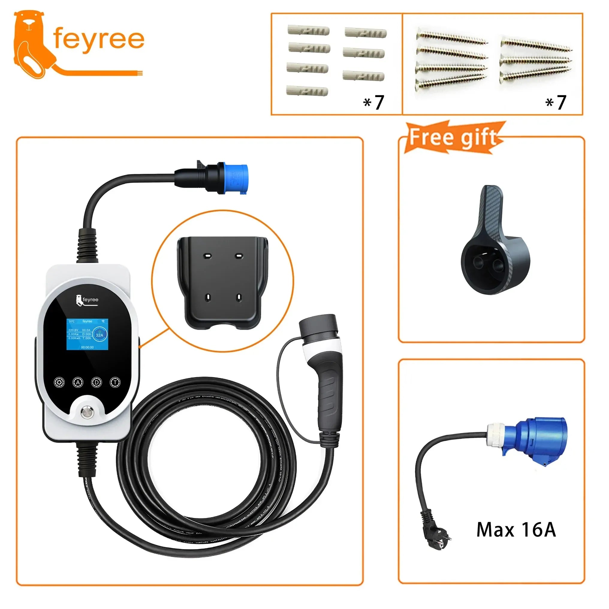 7KW Type 2 EV Wallbox Charger - Smart Wi-Fi App Control Fast Charging - 26