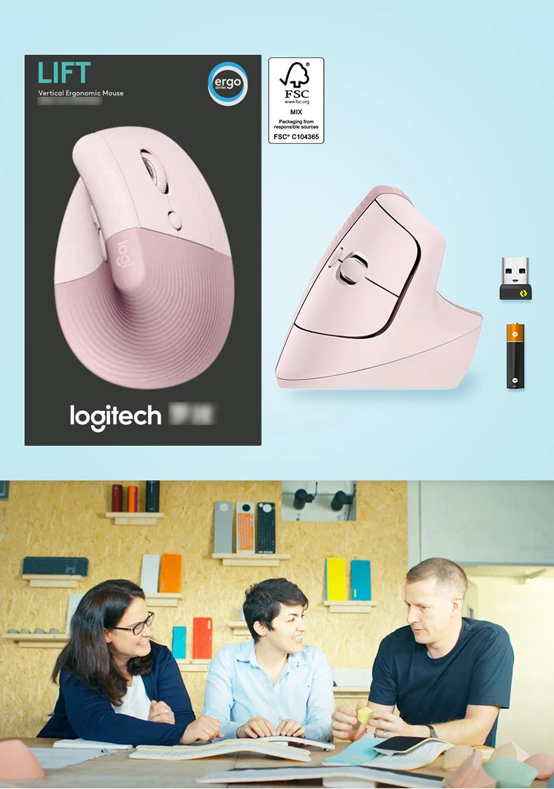 Logitech Lift Ergonomic Vertical Wireless Mouse - Silent Bluetooth & USB - 16
