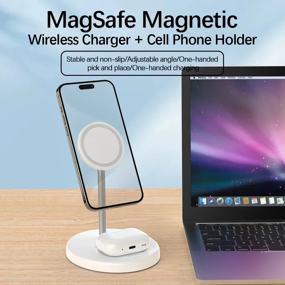 2-in-1 Magnetic Wireless Charging Stand for iPhone 16 15 14 13 12 & AirPods