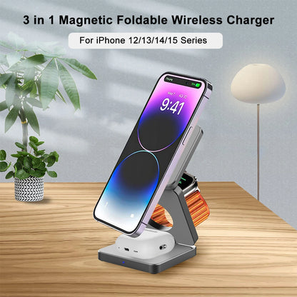 3-in-1 Foldable Magnetic Wireless Charging Station for Apple Devices