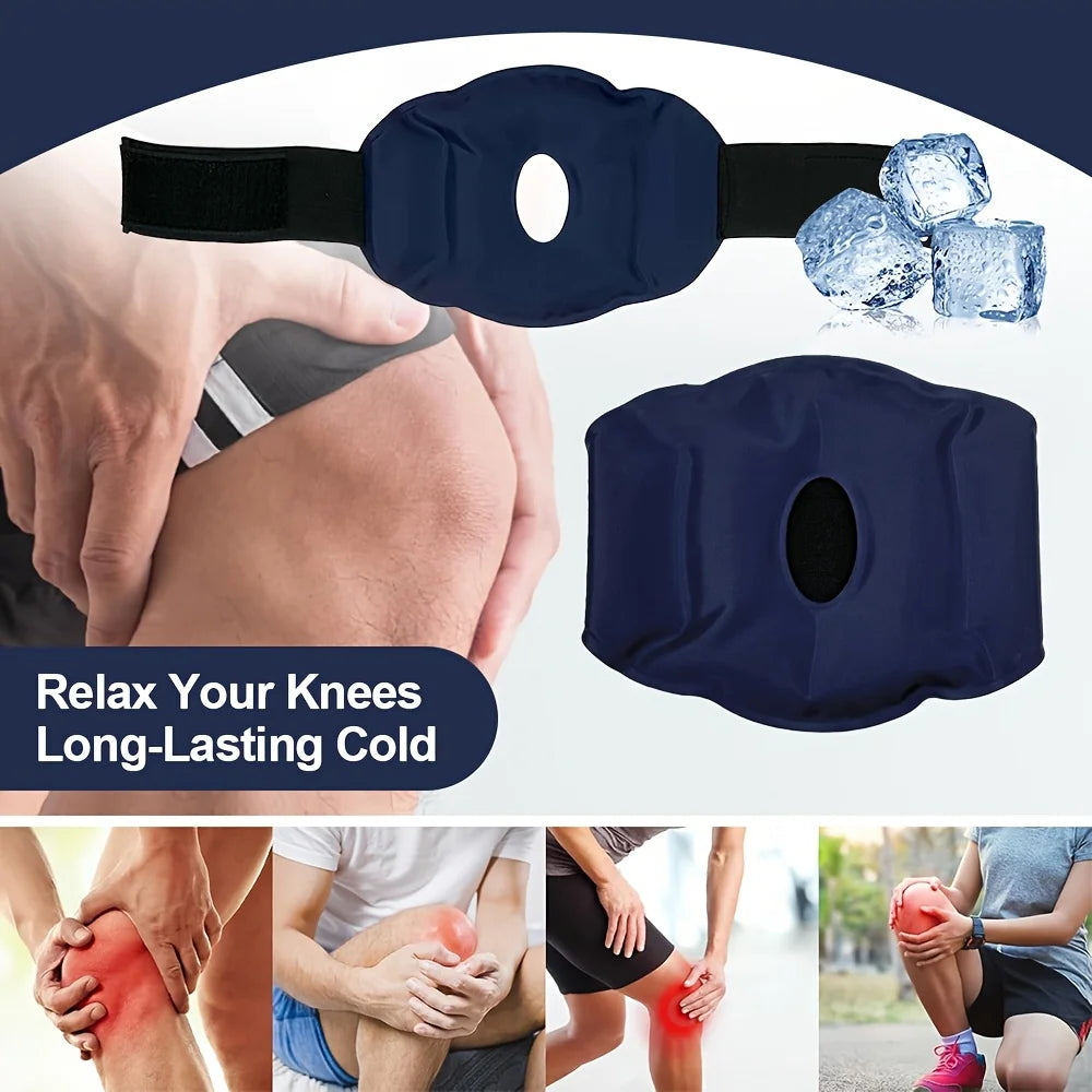 Adjustable Knee Ice Pack Wrap - Flexible Cold Therapy Gel Compression Brace