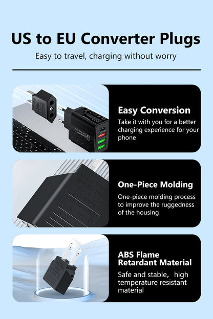 US to EU Travel Plug Adapter - Compact & Safe Universal Power Converter