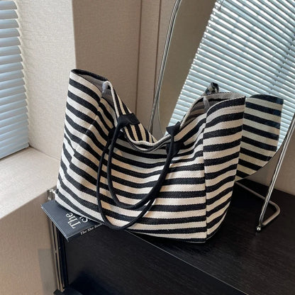 Luxury Casual Striped Canvas Tote