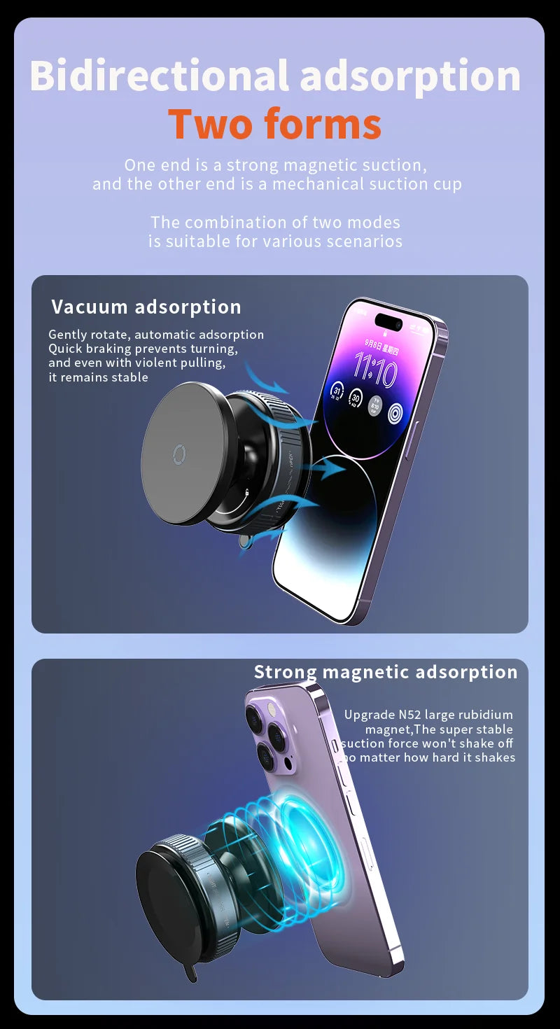 Strong Magnetic Vacuum Suction Cup Phone Holder for Car, Gym & Kitchen