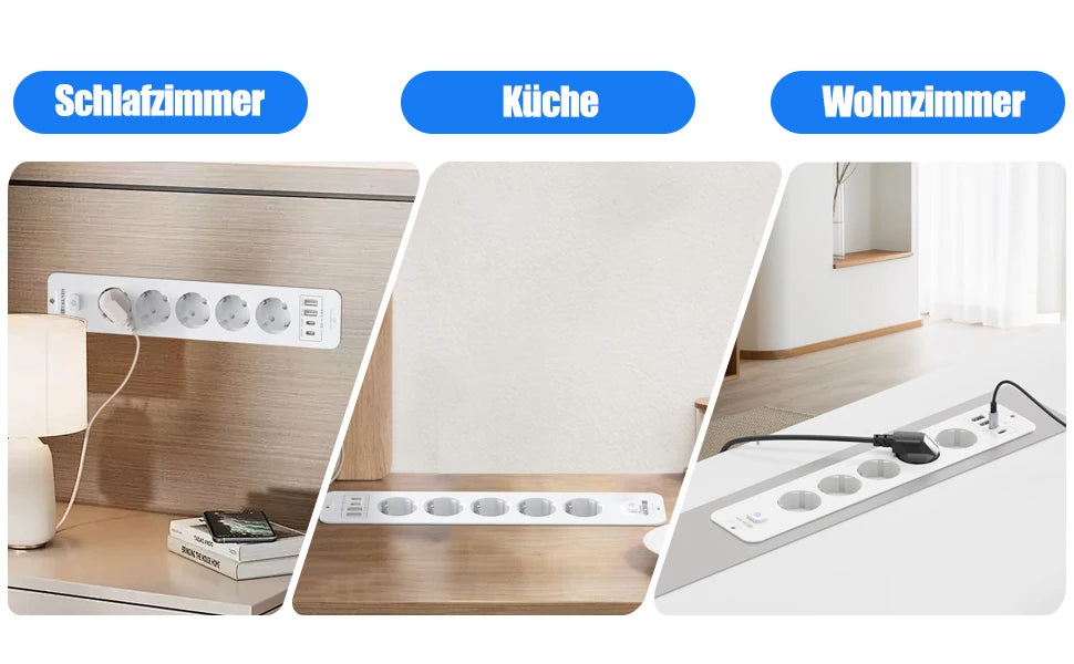 10-in-1 Recessed Power Strip with 20W USB-C PD & Fast Charging Wall Socket - 13