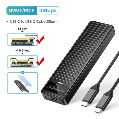 M.2 NVMe SATA SSD Enclosure 10Gbps USB 3.2 Tool-Free External Drive Case